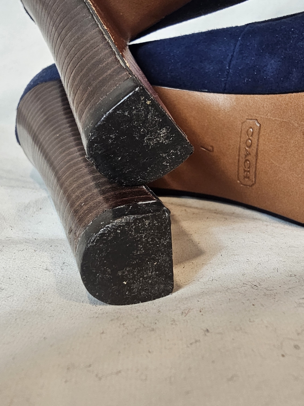 Coach Navy Suede Peep-Toe Platform Pumps Size 7 Quiet Luxury Office Wedding - Picture 10 of 14